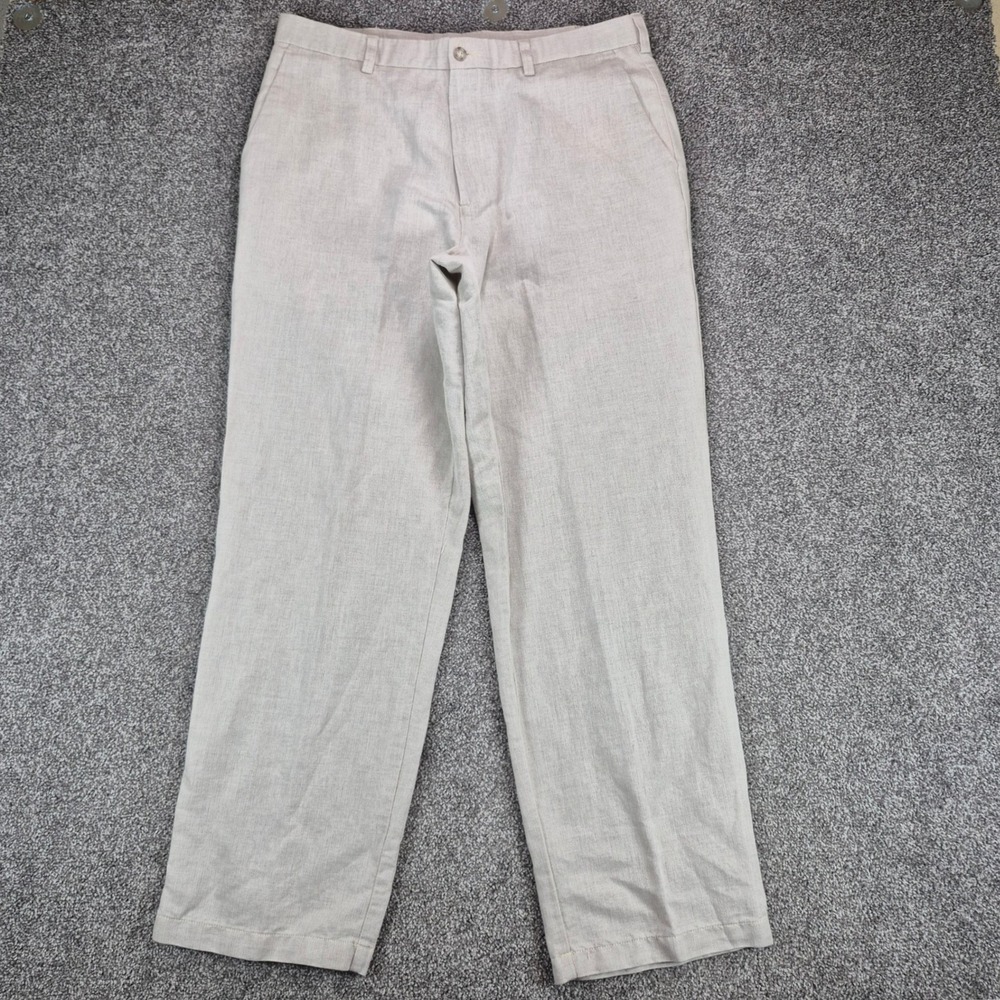 Dockers Premium Linen Cotton Pants Mens 36x32 Beige Flat Front Relaxed